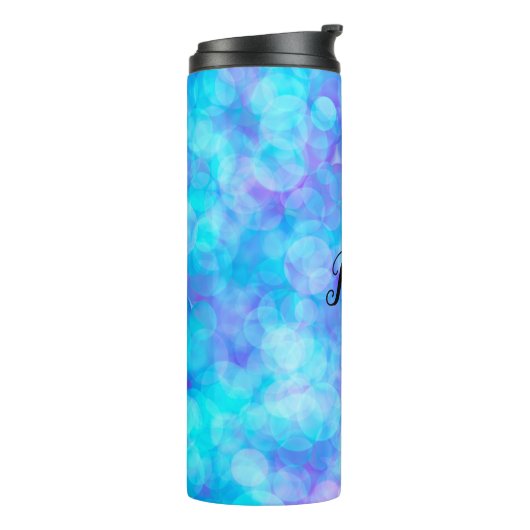 Blauwe en Paarse Bokeh Bubbles Thermosbeker (Gedraaid links)