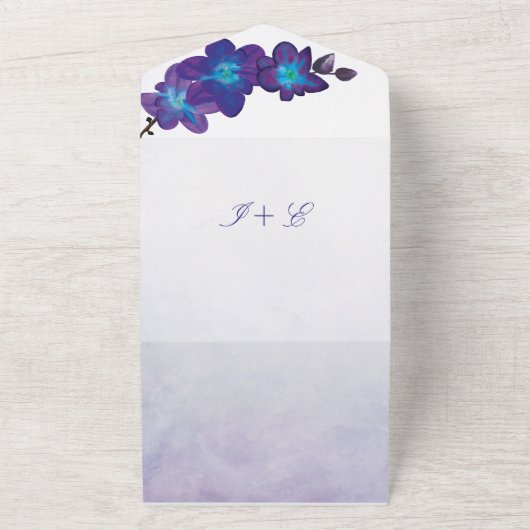 Blauwe en Paarse bruiloft All In One Uitnodiging (Buitenkant)
