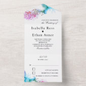 Blauwe en Paarse bruiloft All In One Uitnodiging (Binnen)