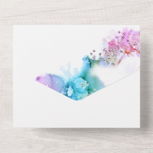 Blauwe en Paarse bruiloft All In One Uitnodiging (Achterkant)