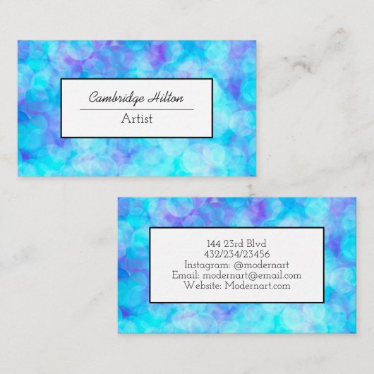 Blauwe en Paarse bubbels Abstracte vochtige kunst Visitekaartje (Voorkant / Achterkant)