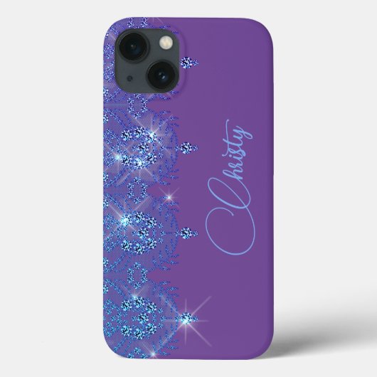 Blauwe en paarse elegant-diamant Case-Mate iPhone case (Achterkant)
