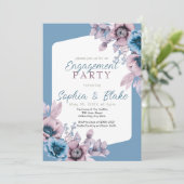 Blauwe en Paarse Floral Blue Engagement Party Kaart (Staand voorkant)