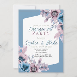 Blauwe en Paarse Floral Blue Engagement Party Kaart