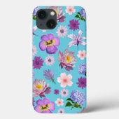 Blauwe en Paarse Floral iPhone Case (Achterkant)
