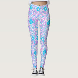 Blauwe en Paarse Floral Leggings