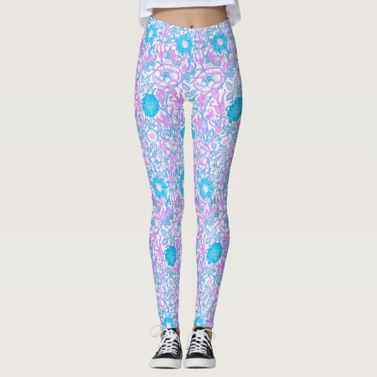 Blauwe en Paarse Floral Leggings (Voorkant)