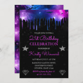 Blauwe en Paarse Galaxy Marmer 21e verjaardag Kaart (Voorkant / Achterkant)