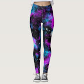 Blauwe en Paarse Galaxy Neon Yoga Leggings (Voorkant)