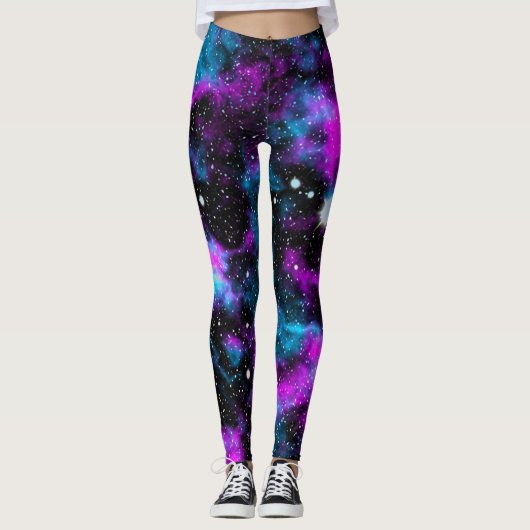Blauwe en Paarse Galaxy Neon Yoga Leggings (Voorkant)