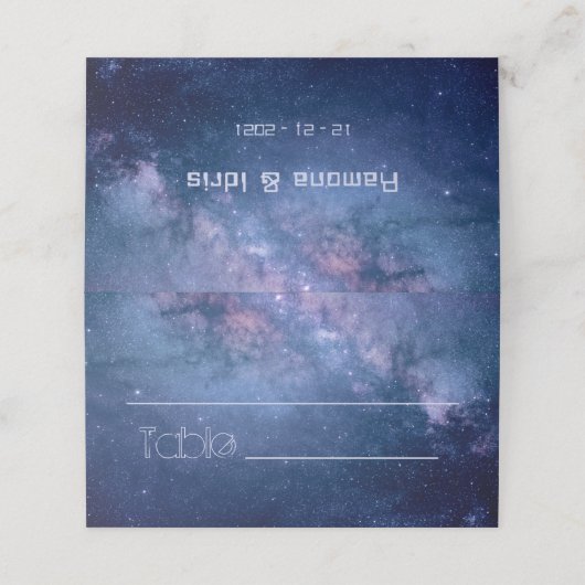 Blauwe en Paarse galaxy Wedding Plaatskaartje (Buitenkant ongevouwen)