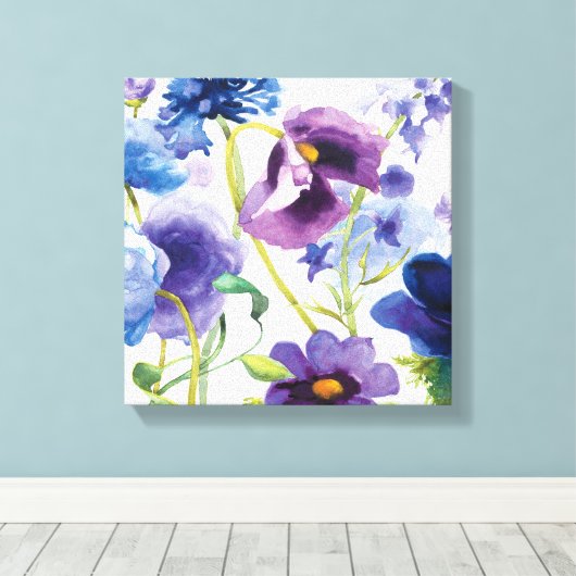 Blauwe en Paarse gemengde tuin Canvas Afdruk (Insitu (Houten vloer))