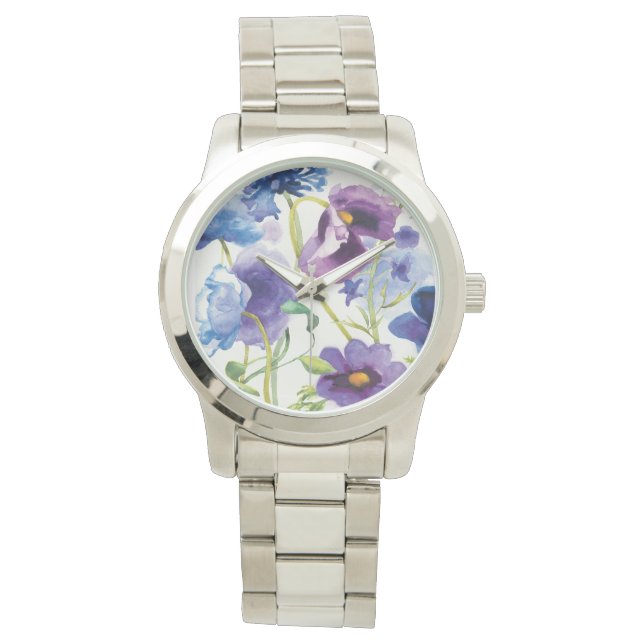 Blauwe en Paarse gemengde tuin Horloge (Voorkant)