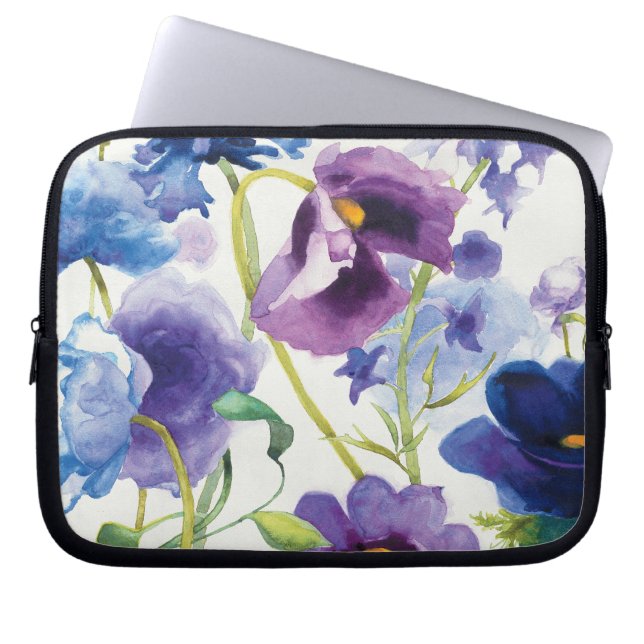 Blauwe en Paarse gemengde tuin Laptop Sleeve (Voorkant)