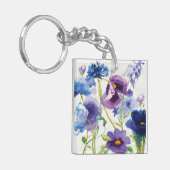Blauwe en Paarse gemengde tuin Sleutelhanger (Voorkant Links)