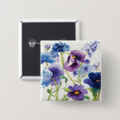Blauwe en Paarse gemengde tuin Vierkante Button 5,1 Cm (Voorkant /achterkant)
