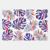 Blauwe en paarse gepatterde tropische bladeren die inpakpapier vel (Voorkant 3)