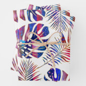 Blauwe en paarse gepatterde tropische bladeren die inpakpapier vel (In situ)