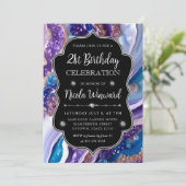 Blauwe en Paarse Glitter Marmeren Agaat 21e Verjaa Kaart (Staand voorkant)