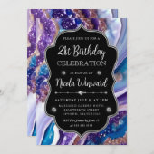 Blauwe en Paarse Glitter Marmeren Agaat 21e Verjaa Kaart (Voorkant / Achterkant)