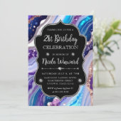 Blauwe en Paarse Glitter Marmeren Agaat 21e Verjaa Kaart (Staand voorkant)