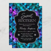 Blauwe en Paarse Glitter Mermaid Scales Sweet 16 Kaart (Voorkant / Achterkant)