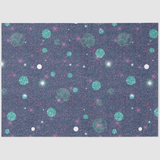 Blauwe en Paarse Glitter Polka Dots Kerst Tissuepapier (Voorkant)
