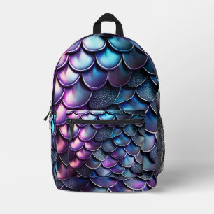 Blauwe en Paarse Gradient Dragon Scales Bedrukte Rugzak