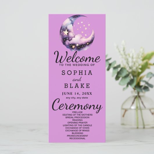 Blauwe en Paarse Halve Maan Trouwprogramma (Staand voorkant)
