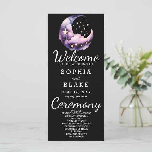 Blauwe en Paarse Halve Maan Trouwprogramma (Staand voorkant)