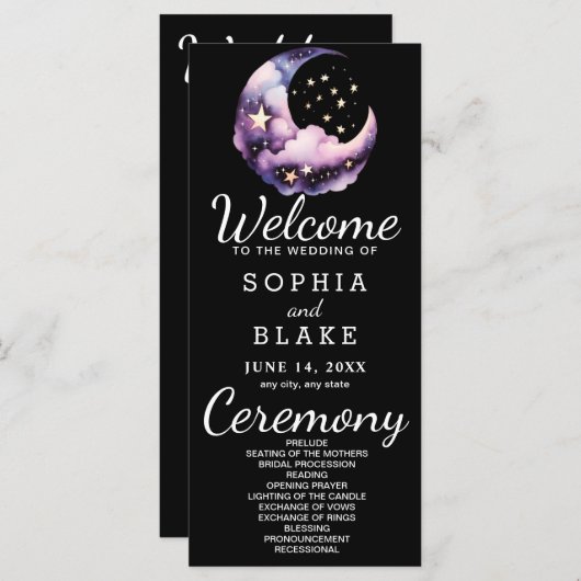 Blauwe en Paarse Halve Maan Trouwprogramma (Voorkant / Achterkant)