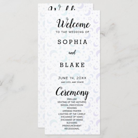 Blauwe en Paarse Halve Maan Trouwprogramma (Voorkant / Achterkant)