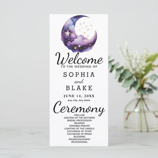 Blauwe en Paarse Halve Maan Trouwprogramma (Staand voorkant)