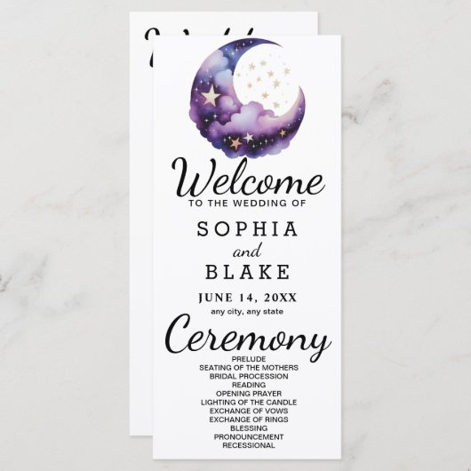 Blauwe en Paarse Halve Maan Trouwprogramma (Voorkant / Achterkant)