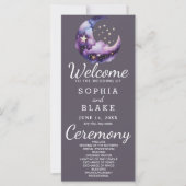 Blauwe en Paarse Halve Maan Trouwprogramma (Voorkant)