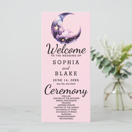 Blauwe en Paarse Halve Maan Trouwprogramma (Staand voorkant)