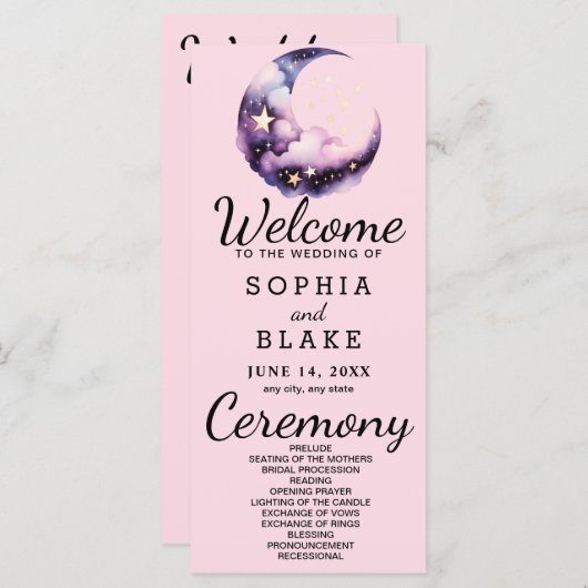Blauwe en Paarse Halve Maan Trouwprogramma (Voorkant / Achterkant)