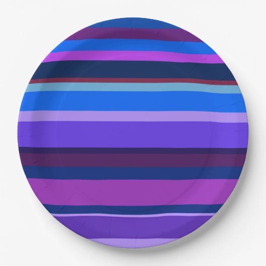 Blauwe en paarse horizontale strepen papieren bordje (Voorkant)