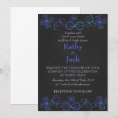 Blauwe en paarse huwelijksuitnodiging kaart (Voorkant / Achterkant)