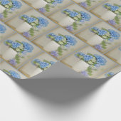 Blauwe en paarse hydrangea bouquet cadeaupapier (Hoek)