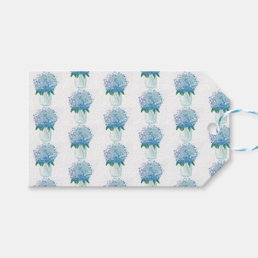 Blauwe en Paarse hydrangea Cadeaulabel (Voorkant (Horizontaal))