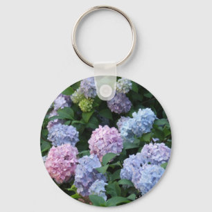 Blauwe en Paarse hydrangea Sleutelhanger