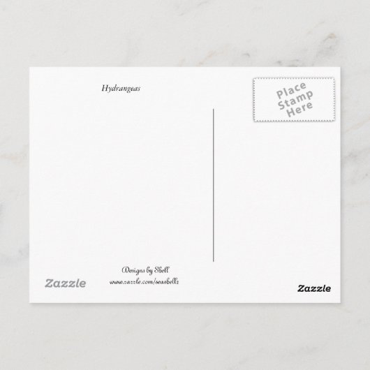 Blauwe en Paarse hydrangeas Briefkaart (Achterkant)