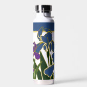 Blauwe en Paarse iris met naam Waterfles (Links)