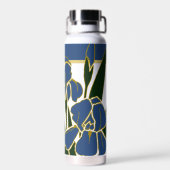 Blauwe en Paarse iris met naam Waterfles (Achterkant)