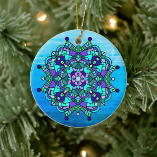 Blauwe en Paarse Kerstmis Keramisch Ornament
