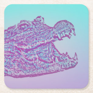 Blauwe en Paarse krokodillenprint Kartonnen Onderzetters