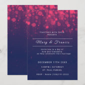 Blauwe en Paarse lichten en Glitter Wedding Kaart (Voorkant / Achterkant)