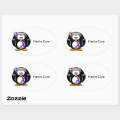 Blauwe en Paarse lint Penguin Ovale Sticker (Vel)