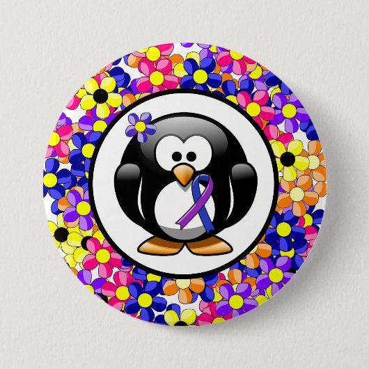 Blauwe en Paarse lint Penguin Ronde Button 7,6 Cm (Voorkant)